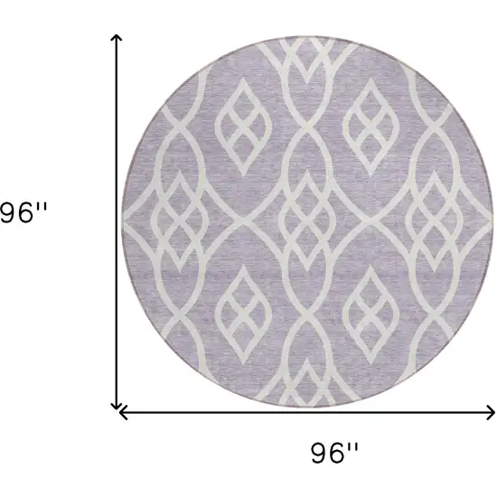 8' Lavender And Ivory Round Trellis Washable Indoor Outdoor Area Rug Photo 3