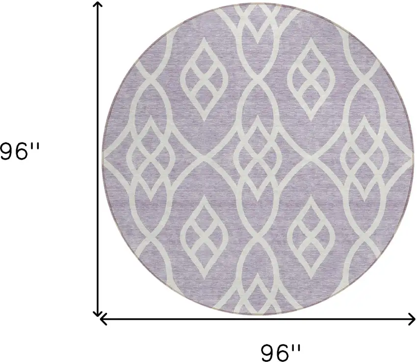8' Lavender And Ivory Round Trellis Washable Indoor Outdoor Area Rug Photo 3