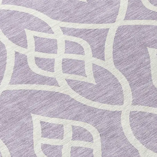 8' Lavender And Ivory Round Trellis Washable Indoor Outdoor Area Rug Photo 8