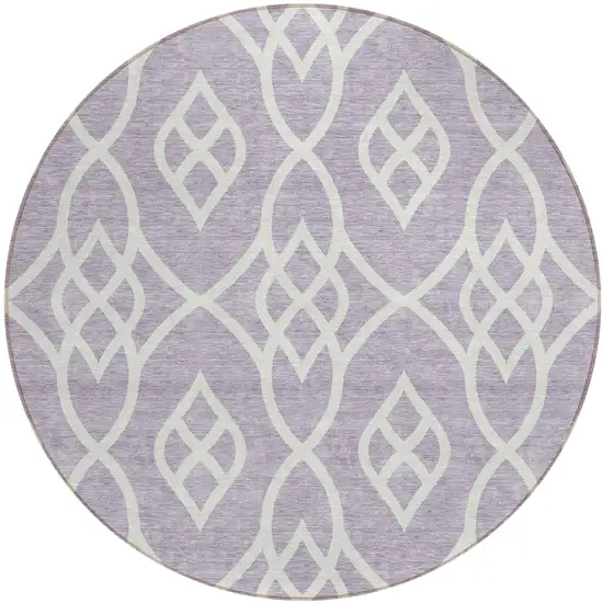 8' Lavender And Ivory Round Trellis Washable Indoor Outdoor Area Rug Photo 2