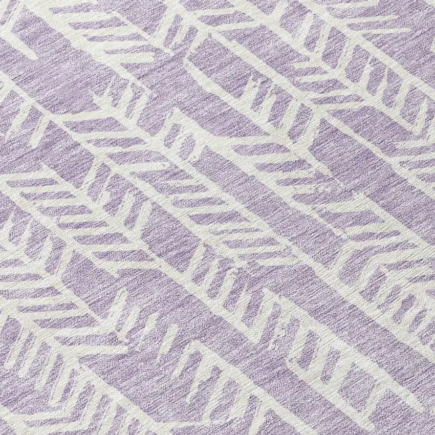 8' Lavender And Ivory Round Tribal Washable Indoor Outdoor Area Rug Photo 8