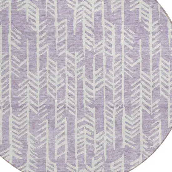 8' Lavender And Ivory Round Tribal Washable Indoor Outdoor Area Rug Photo 4