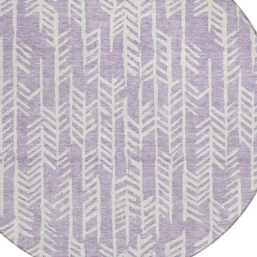 8' Lavender And Ivory Round Tribal Washable Indoor Outdoor Area Rug Photo 4