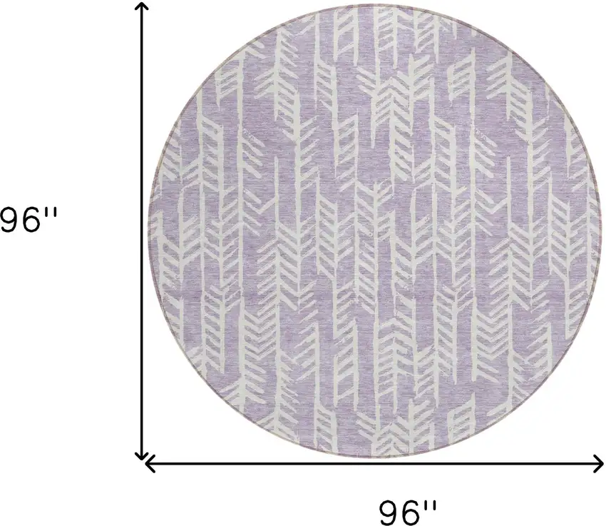 8' Lavender And Ivory Round Tribal Washable Indoor Outdoor Area Rug Photo 3