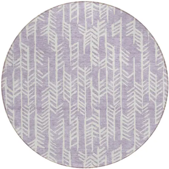 8' Lavender And Ivory Round Tribal Washable Indoor Outdoor Area Rug Photo 2