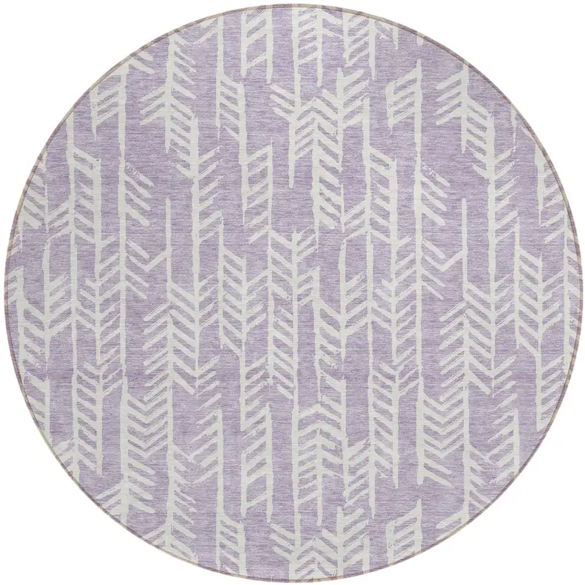 8' Lavender And Ivory Round Tribal Washable Indoor Outdoor Area Rug Photo 2