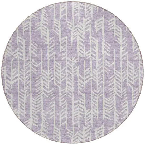 8' Lavender And Ivory Round Tribal Washable Indoor Outdoor Area Rug Photo 5