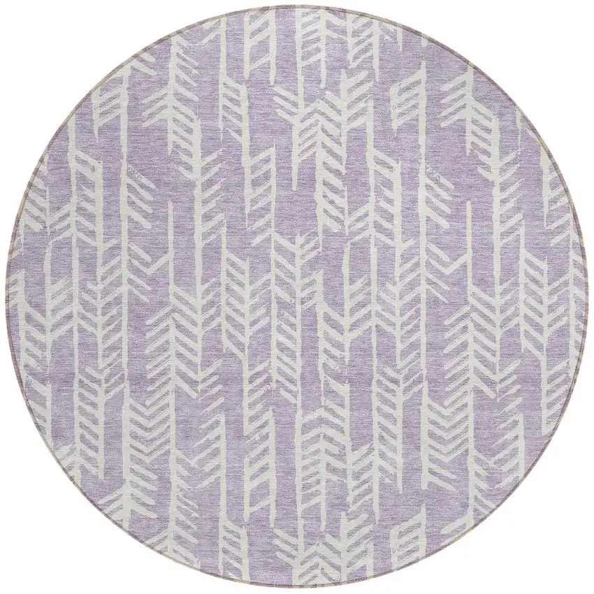 8' Lavender And Ivory Round Tribal Washable Indoor Outdoor Area Rug Photo 5