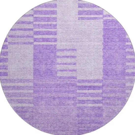 8' Lavender And Ivory Striped Washable Round Rug With UV Protection Photo 1