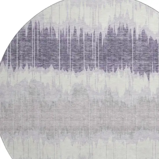 8' Lavender And Ivory Striped Washable Round Rug With UV Protection Photo 3