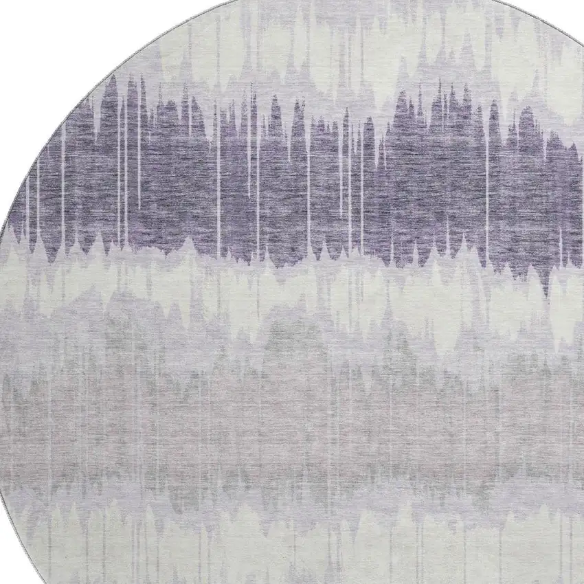 8' Lavender And Ivory Striped Washable Round Rug With UV Protection Photo 3