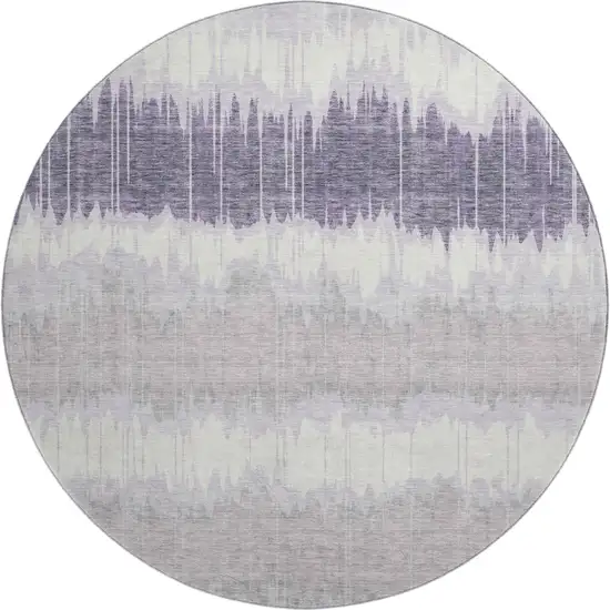 8' Lavender And Ivory Striped Washable Round Rug With UV Protection Photo 1