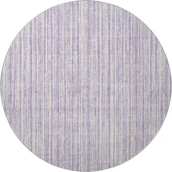 8' Lavender And Ivory Striped Washable Round Rug With UV Protection Photo 3