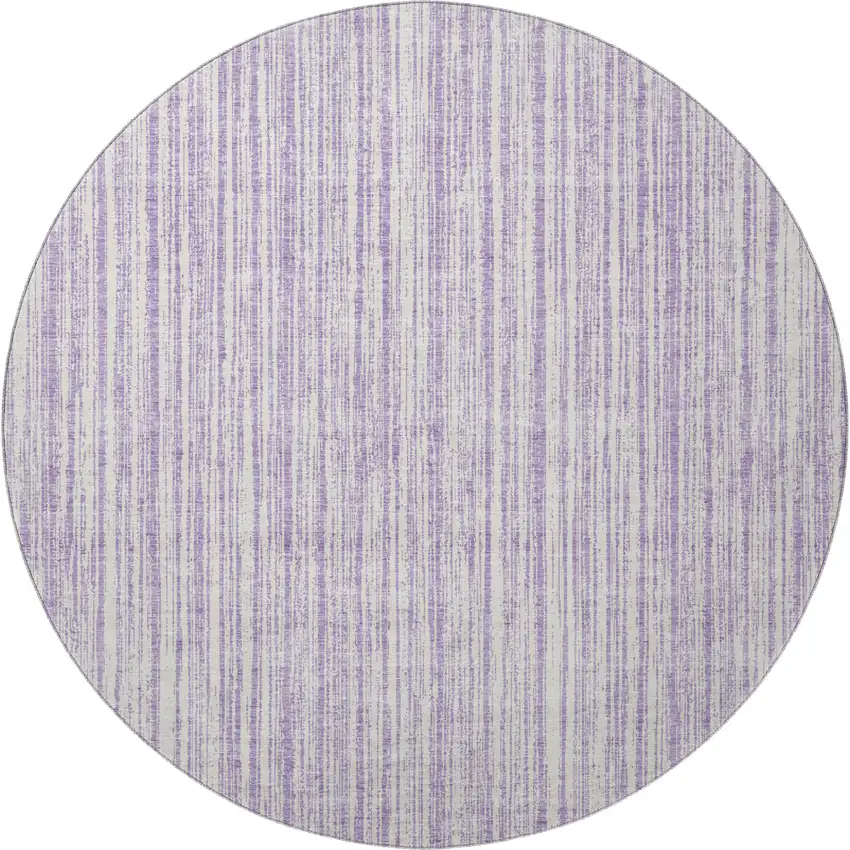 8' Lavender And Ivory Striped Washable Round Rug With UV Protection Photo 3
