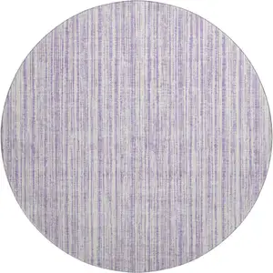 Photo of 8' Lavender And Ivory Striped Washable Round Rug With UV Protection