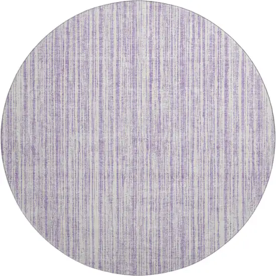 8' Lavender And Ivory Striped Washable Round Rug With UV Protection Photo 1