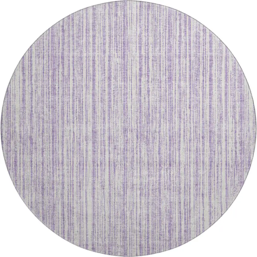 8' Lavender And Ivory Striped Washable Round Rug With UV Protection Photo 1