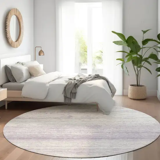 8' Lavender And Ivory Striped Washable Round Rug With UV Protection Photo 5