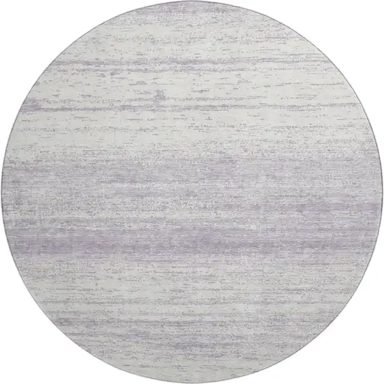 8' Lavender And Ivory Striped Washable Round Rug With UV Protection Photo 1