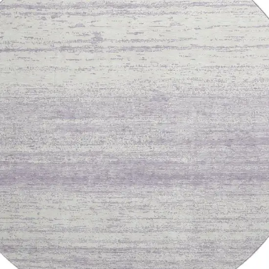 8' Lavender And Ivory Striped Washable Round Rug With UV Protection Photo 3