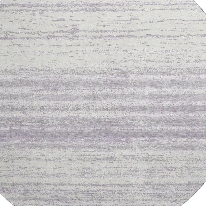 8' Lavender And Ivory Striped Washable Round Rug With UV Protection Photo 3