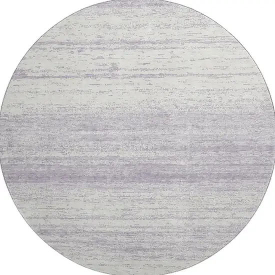 8' Lavender And Ivory Striped Washable Round Rug With UV Protection Photo 4