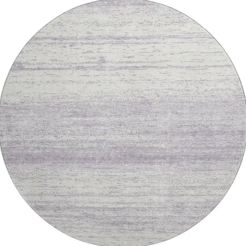 8' Lavender And Ivory Striped Washable Round Rug With UV Protection Photo 4