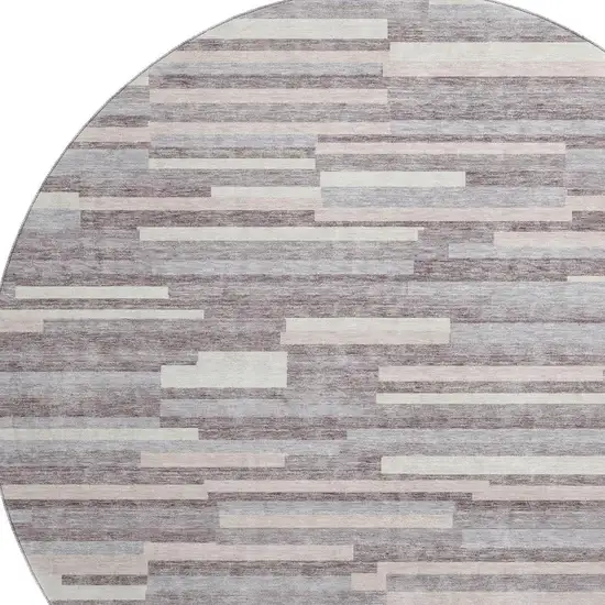 8' Lavender And Ivory Striped Washable Round Rug With UV Protection Photo 3