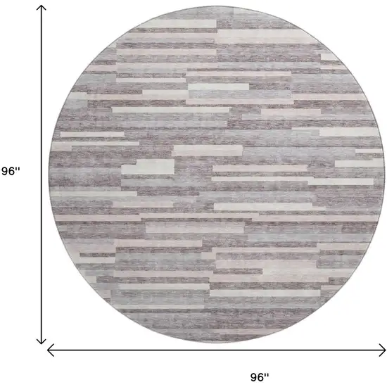 8' Lavender And Ivory Striped Washable Round Rug With UV Protection Photo 8