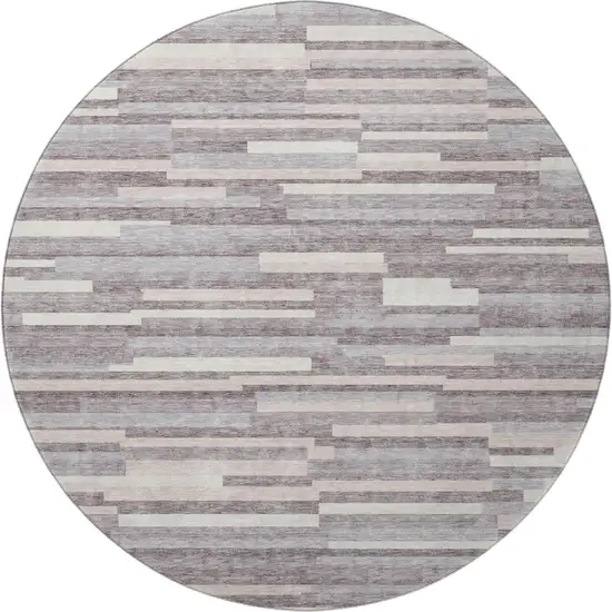 8' Lavender And Ivory Striped Washable Round Rug With UV Protection Photo 4