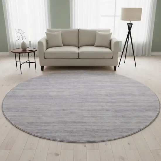 8' Lavender And Ivory Striped Washable Round Rug With UV Protection Photo 2