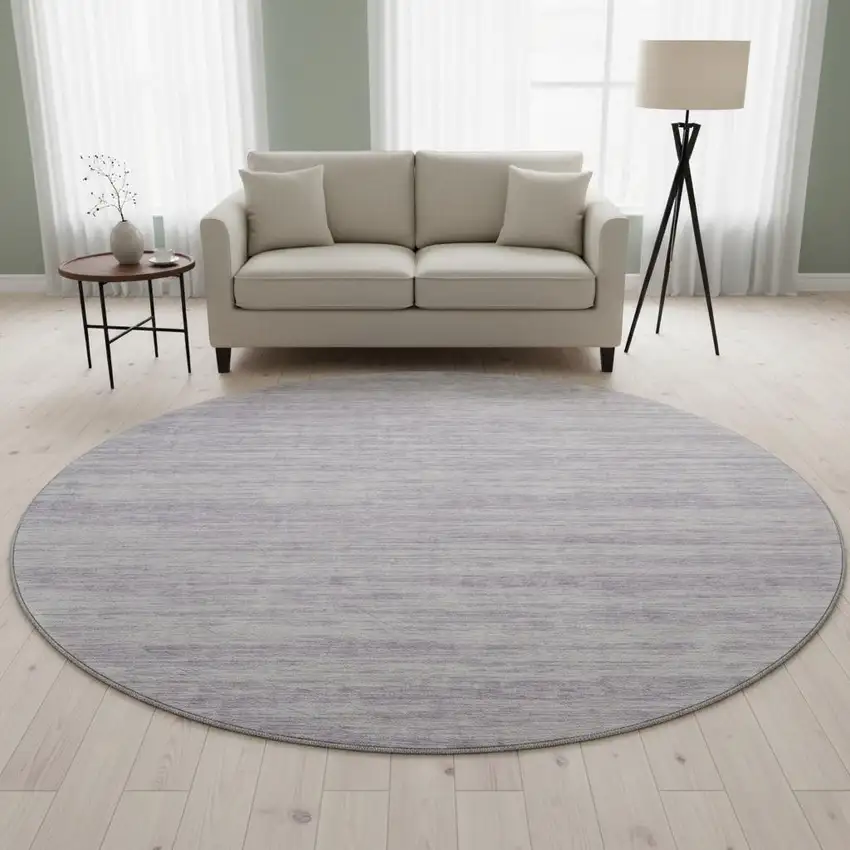 8' Lavender And Ivory Striped Washable Round Rug With UV Protection Photo 2