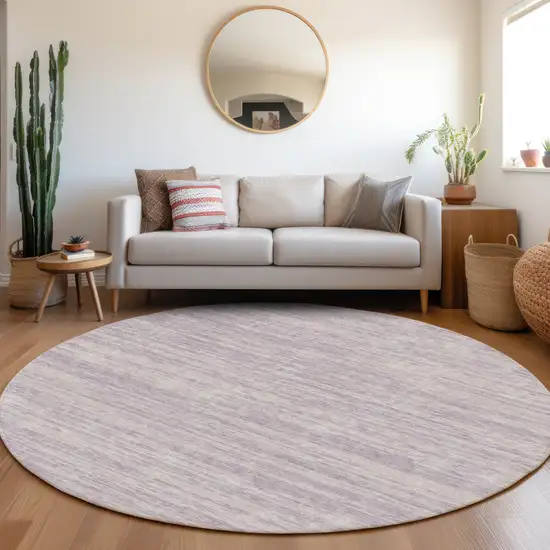 8' Lavender And Ivory Striped Washable Round Rug With UV Protection Photo 4