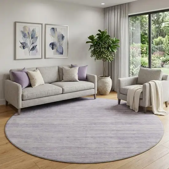 8' Lavender And Ivory Striped Washable Round Rug With UV Protection Photo 1