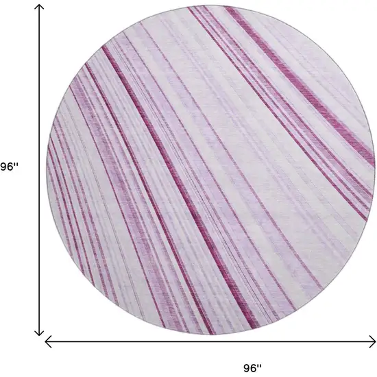 8' Lavender And Ivory Striped Washable Round Rug With UV Protection Photo 9