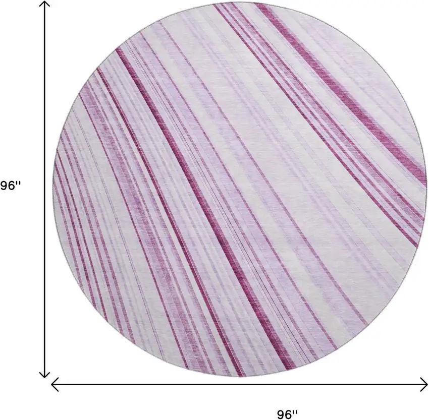 8' Lavender And Ivory Striped Washable Round Rug With UV Protection Photo 9