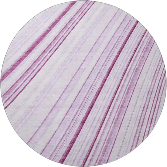 8' Lavender And Ivory Striped Washable Round Rug With UV Protection Photo 3
