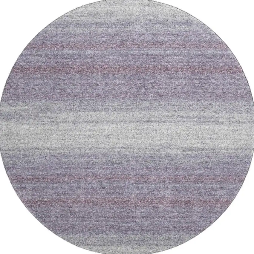 8' Lavender And Ivory Striped Washable Round Rug With UV Protection Photo 2