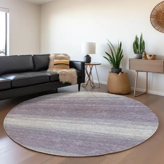 8' Lavender And Ivory Striped Washable Round Rug With UV Protection Photo 4
