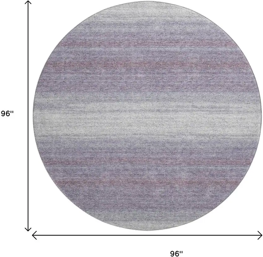 8' Lavender And Ivory Striped Washable Round Rug With UV Protection Photo 9