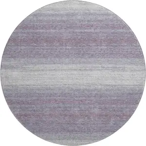 Photo of 8' Lavender And Ivory Striped Washable Round Rug With UV Protection