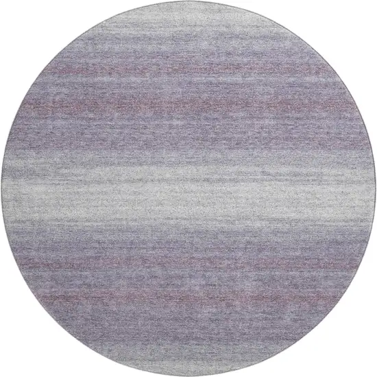 8' Lavender And Ivory Striped Washable Round Rug With UV Protection Photo 1