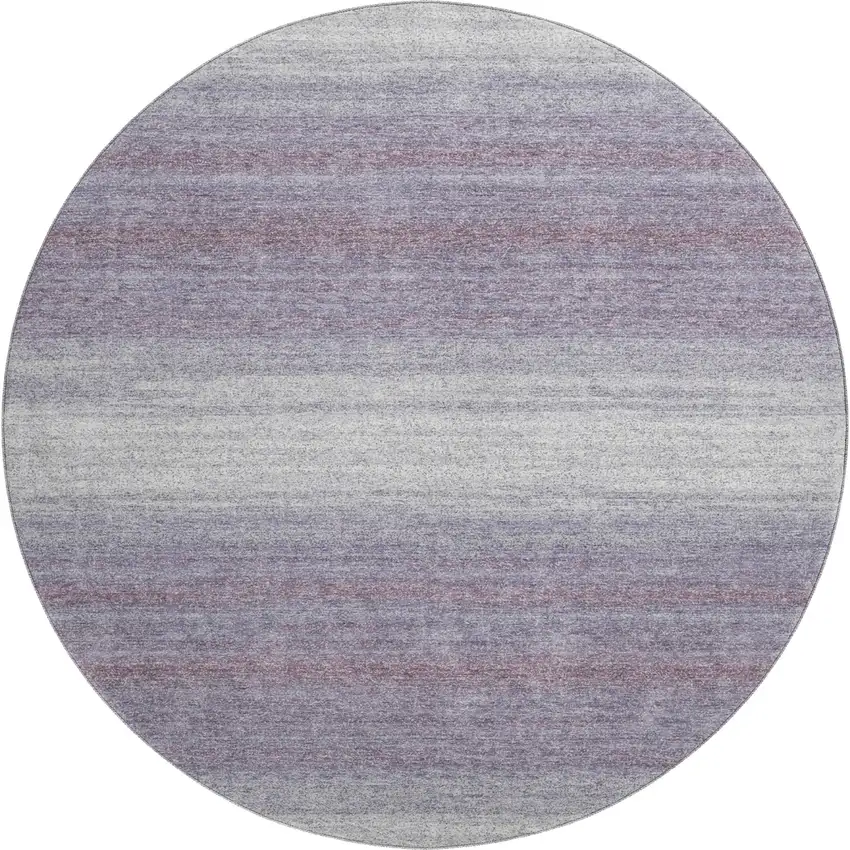 8' Lavender And Ivory Striped Washable Round Rug With UV Protection Photo 1