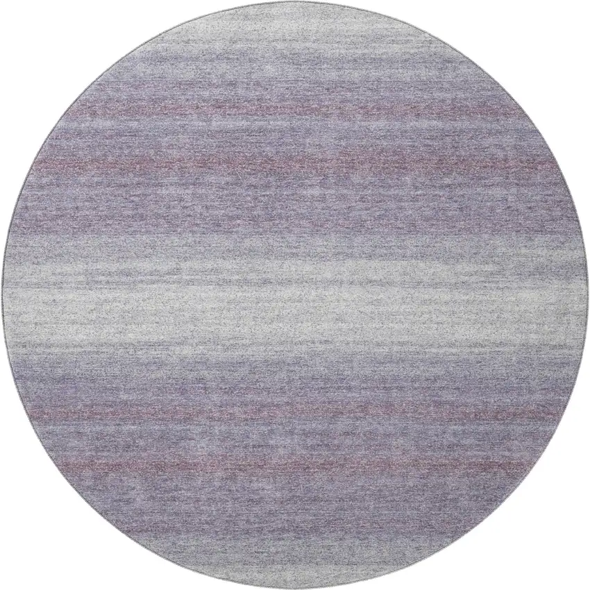 8' Lavender And Ivory Striped Washable Round Rug With UV Protection Photo 4