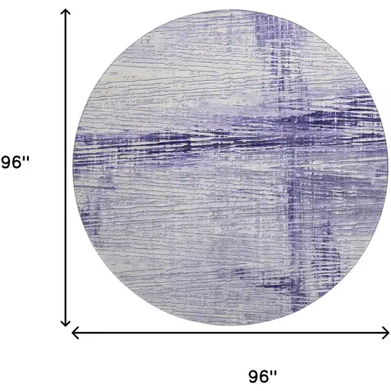 8' Lavender And Ivory Striped Washable Round Rug With UV Protection Photo 9