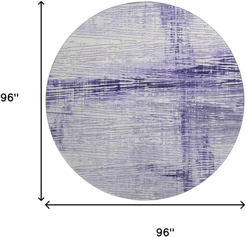 8' Lavender And Ivory Striped Washable Round Rug With UV Protection Photo 9