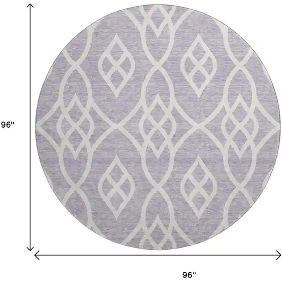 8' Lavender And Ivory Trellis Washable Round Rug With UV Protection Photo 8