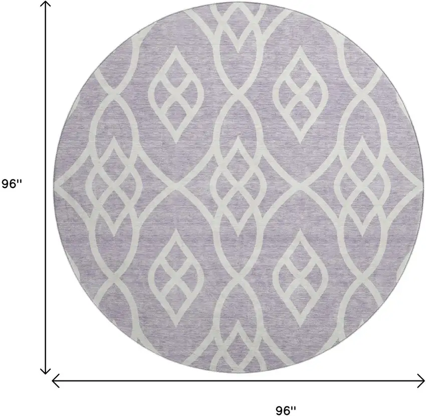 8' Lavender And Ivory Trellis Washable Round Rug With UV Protection Photo 8