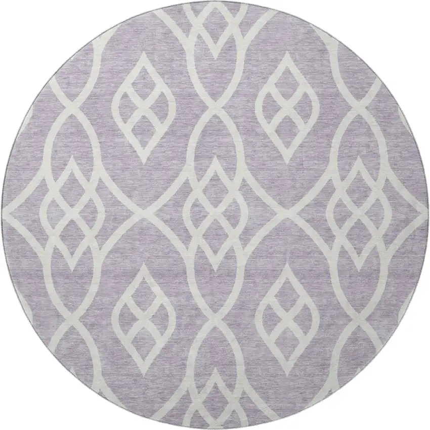 8' Lavender And Ivory Trellis Washable Round Rug With UV Protection Photo 4