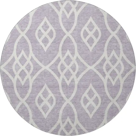8' Lavender And Ivory Trellis Washable Round Rug With UV Protection Photo 4